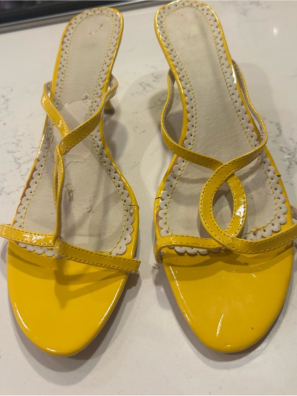 Yellow Patent Strappy kitten heel